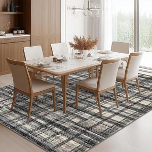 Washable Plaid Area Rug, Non-Slip Low Pile, Stain Resistant,Rustic Soft Carpet for living room, bedroom, office, or dining room - 1 of 4