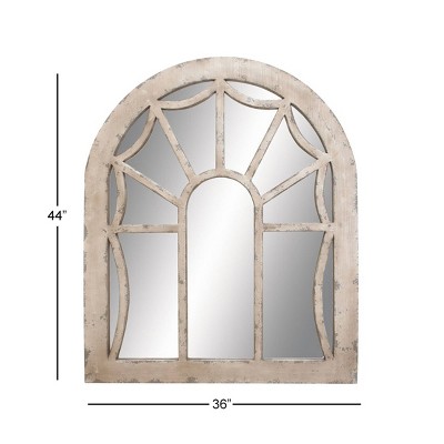 Cream Wood Arched Full Length Window Pane Mirror
