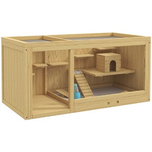 Skyzone 45" Natural Wooden Hamster Cage, 3-Tier 1000 sq.in Exercise Space with Lockable Door, Ramps, - 1 of 4