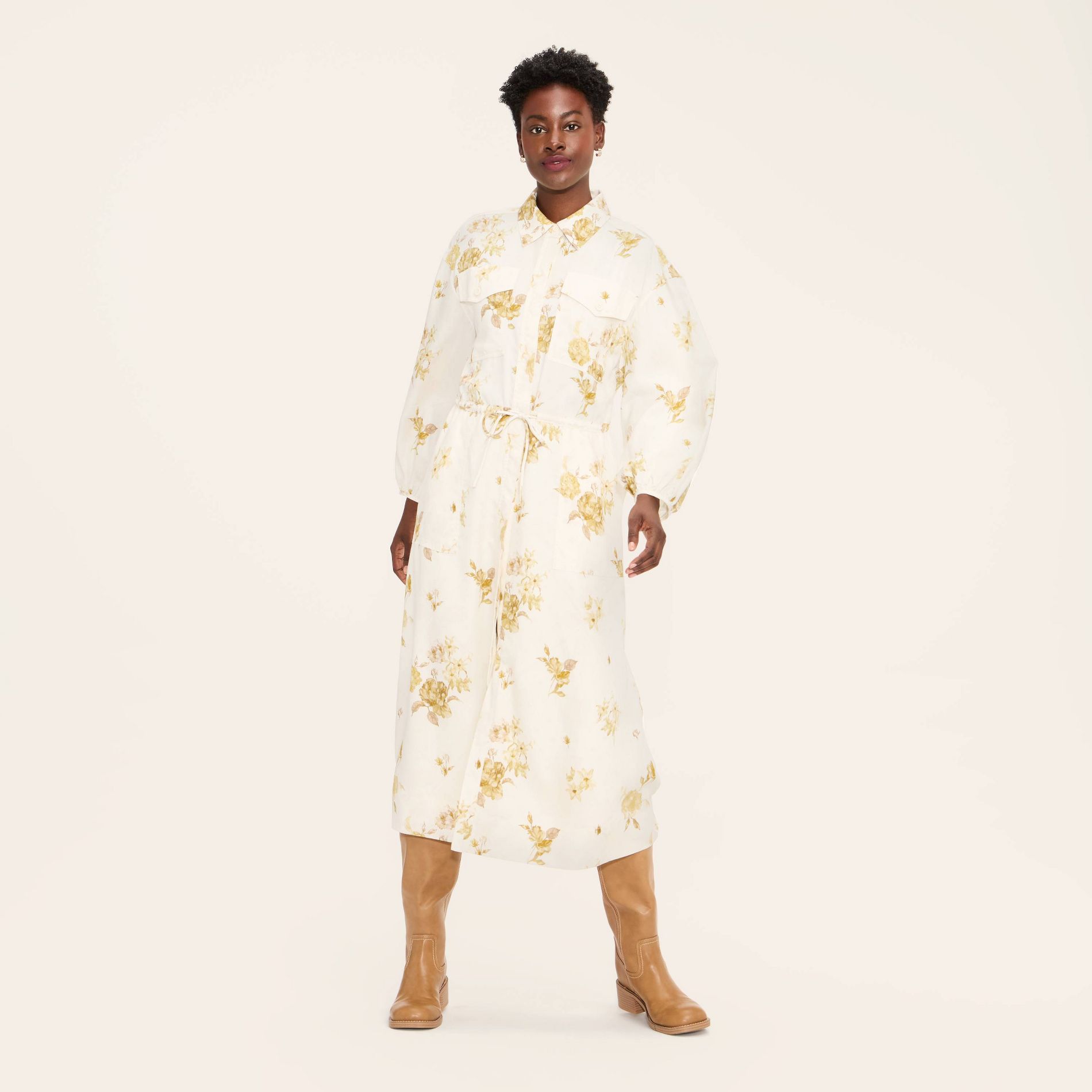 Women's Floral Long Sleeve Utility Midi Shirt Dress - Woolrich x Target Cream XL