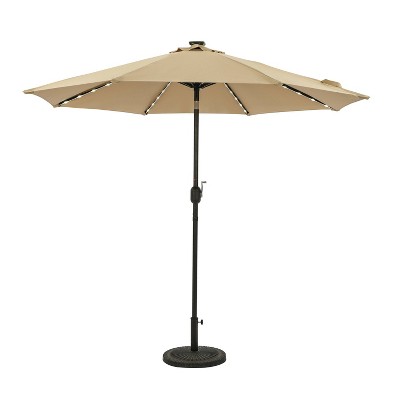 9' Mirage II Fiesta Market Patio Umbrella with Solar LED Tube Lights Champagne - Island Umbrella