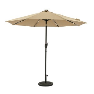 9' x 9' Mirage II Fiesta Market Patio Umbrella with Solar LED Tube Lights Champagne - Island Umbrella - 1 of 4