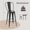 Costway Set of 4 High Back Metal Stool 30'' Seat Bar Height Industrial Bar Stools Gun/Black - 3 of 4