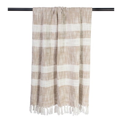 Taupe and White Cotton Sherpa Reversible Throw Blanket