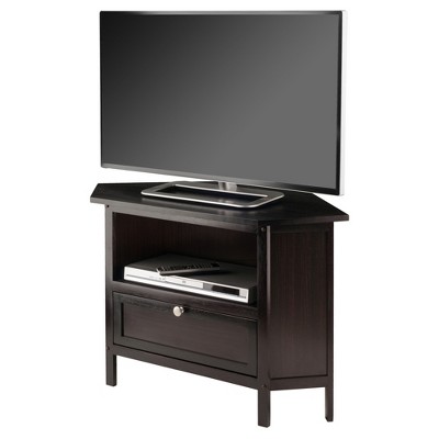Transitional Espresso Corner TV Stand with Cabinet - Fits up to 27" TVs