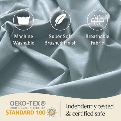 King Size Light Blue Striped Cotton Polyester Sheet Set