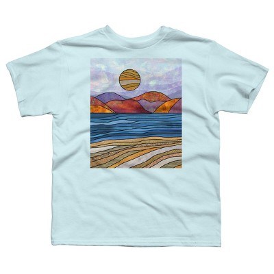 Boy's Design By Humans Beach Landscape Stain Glass By Maryedenoa T-Shirt