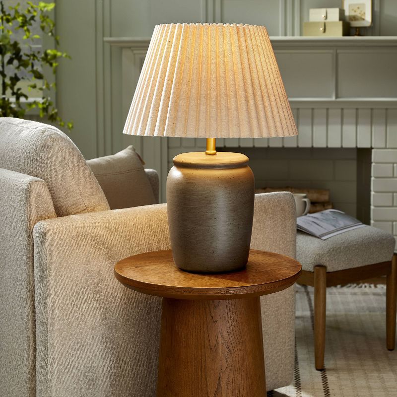 22&#34; Pleated Shade Ceramic Table Lamp Gray/Oatmeal - Hearth &#38; Hand&#8482; with Magnolia, 3 of 12