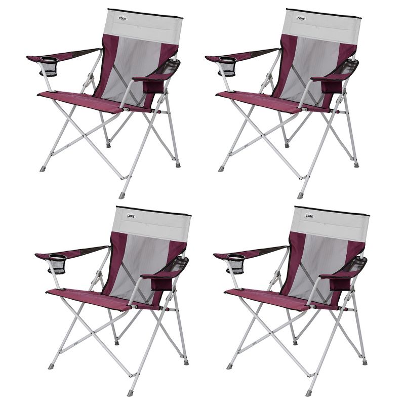 CORE Portable Heavy-Duty Folding Chair with Cooling Mesh Back and Carrying Storage Bag for Outdoor Sporting Events or Camping Trips, Wine (4 Pack), 1 of 7