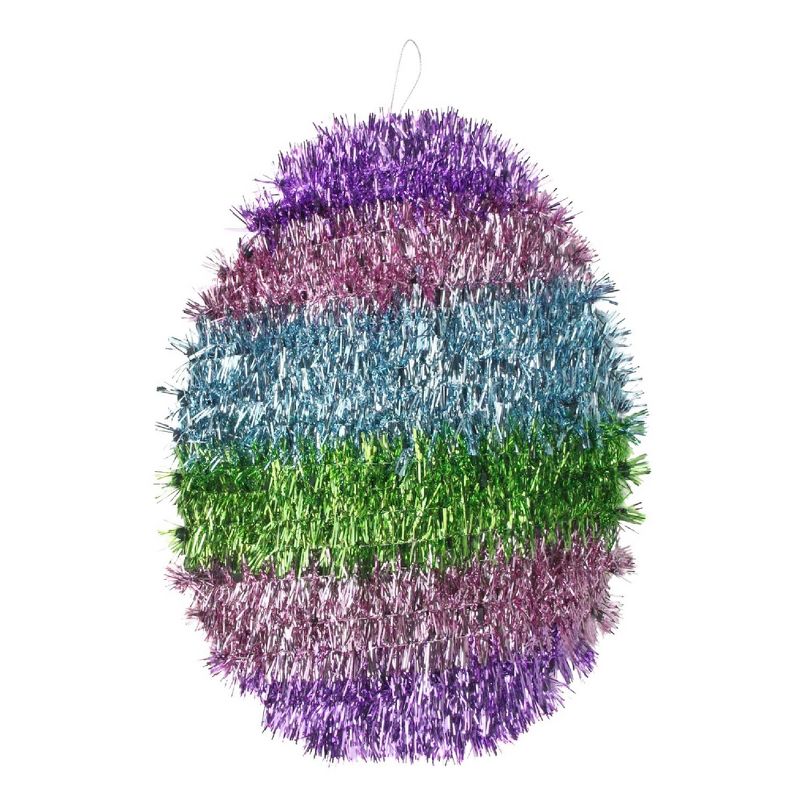 Northlight 12" Tinsel Easter Egg Spring Window Decoration - Purple/Blue, 1 of 4