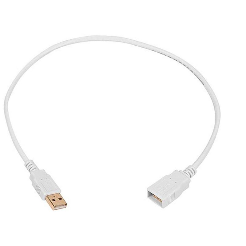 Monoprice USB 2.0 Extension Cable - 1.5 Feet - White | USB Type-A to USB Type-A Female, 28/24AWG, Gold Plated, 1 of 7