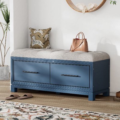 PAGED Shoe Bench with Removable Cushion, Wood Ottoman with Storage, Entryway Bench with Safety Hinge, Entryway Ottoman Bench
