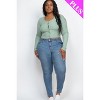 Slickblue Plus Size Button Up Cropped Top, Ribbed Knit, Scoop Neck, Long Sleeve, Fitted Style, Green Bay, Size 1XL-3XL - 3 of 4