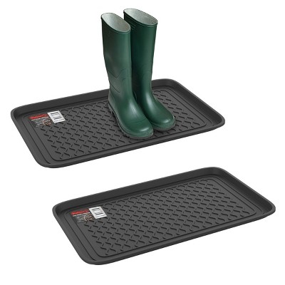 Fleming Supply All-Weather Plastic Indoor/Outdoor Boot Tray Set - 2 Pcs, Dark Gray