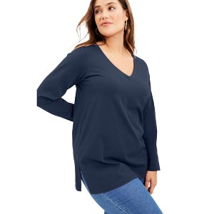 June + Vie by Roaman's Women's Plus Size Long-Sleeve V-Neck One + Only Tunic - 1 of 4