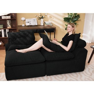Modular 2-Seater Sofa Chair, No Armrests, At will DIY,  w/Neck & Lumbar Pillows - Soft Corduroy, Space-Saving, No Assembly - 1 of 4
