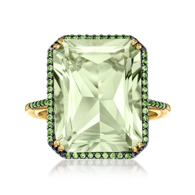 Ross-Simons 11.00 Carat Prasiolite and .20 ct. t.w. Tsavorite Ring in 14kt Yellow Gold