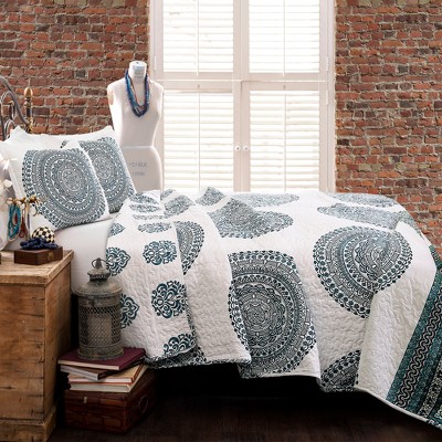 King Shaila Medallion Quilt Set Blue - Lush Décor