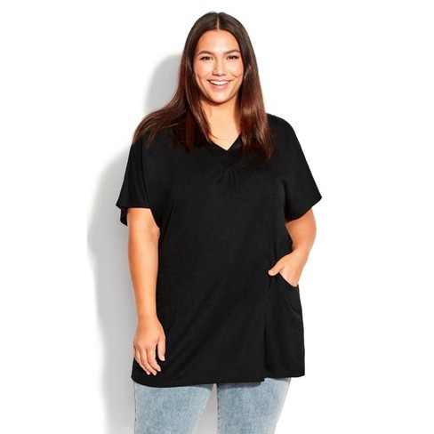 Plus Size Tunic Tops for Women Plus Size Short Sleeve Blouse with Pocket V  Neck Going