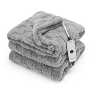 Sunbeam 50"x60" Electric Throw Jacquard Faux Shearling Heated Blanket Light Marble Gray - 1 of 4