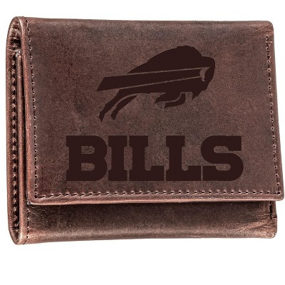 Evergreen NFL Buffalo Bills Brown Leather Trifold Wallet Officially Licensed with Gift Box