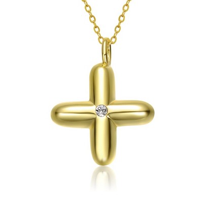 Kids' 14K gold plated necklace with white swarovski crystal initial pendant in bubble letter design