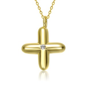 Kids' 14K gold plated necklace with white swarovski crystal initial pendant in bubble letter design - 1 of 3