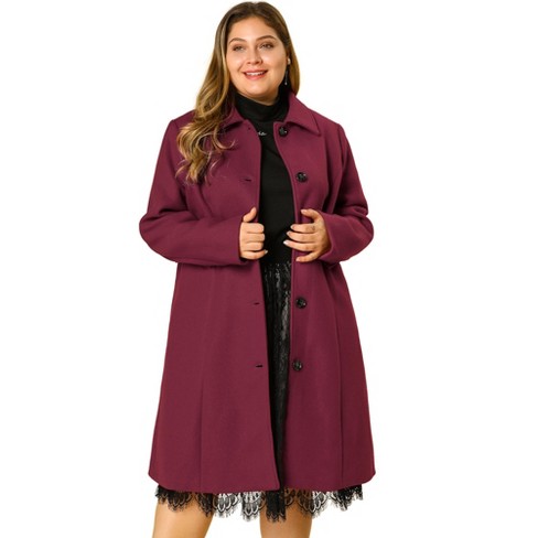 Agnes Orinda Women's Plus Size Winter Outfits Utility Belted Fashion  Overcoats Burgundy 1X