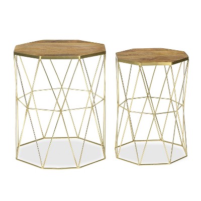 Set of 2 Regata Side Tables Natural/Antique Brass - Poly & Bark