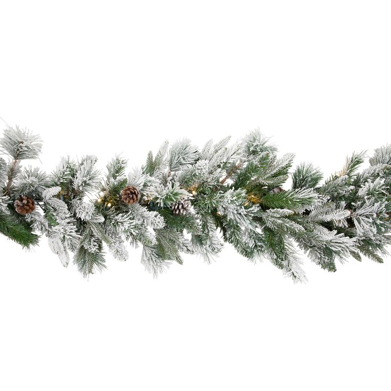 Northlight Real Touch™️ Pre-Lit Flocked Mixed Rosemary Pine Artificial Christmas Garland - 9' x 14" - Warm White LED Lights, 6 of 11