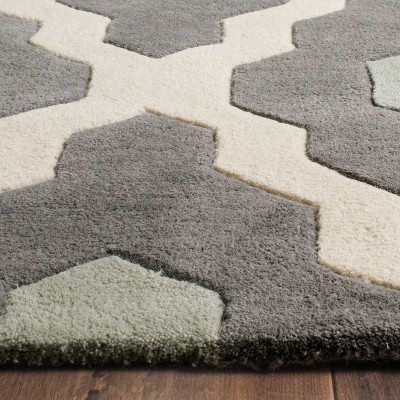 Ivory and Dark Grey Hand-Tufted Wool Area Rug