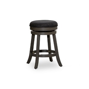 24" Counter Height Backless Swivel Stool with Fabric Seat and Weathered Finish, Solid Hardwood Frame for Kitchen or Bar - 1 of 4