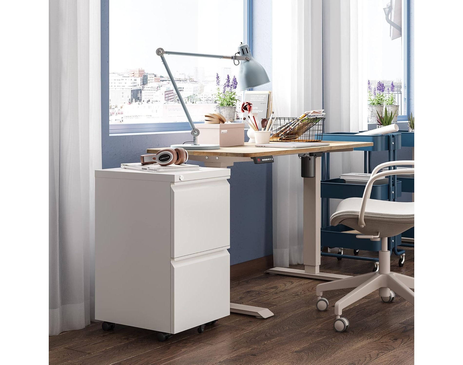 2-Drawer Mobile File Cabinet with Lock,, Space-Saving Document Organizer Fits Letter/A4/Legal Files, White