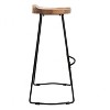 The Urban Port 30" Handcrafted Backless Barstool Natural Brown Mango Wood Saddle Seat Black Metal Base Brown/Black - 4 of 4