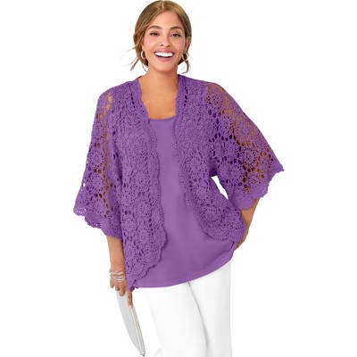 Jessica London Women's Plus Size Crochet Cardigan - 22/24, Purple : Target