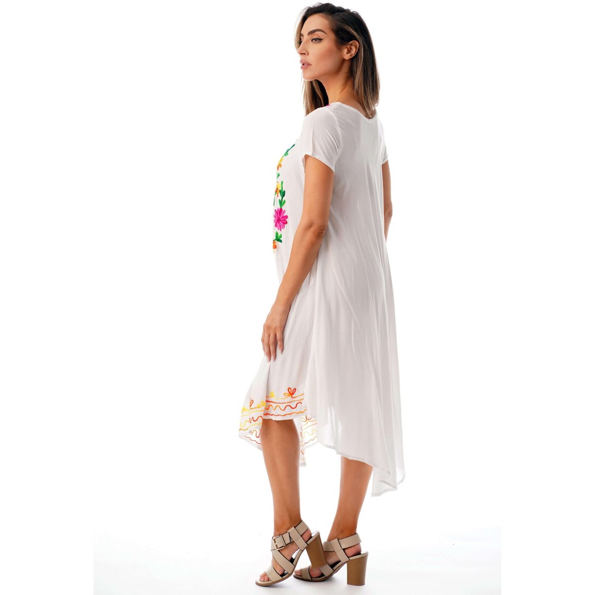 Женские платья Riviera Sun Womens Embroidered Summer Dress - Short Sleeve Beach Cover Up with Woolen Embroidery- Dresses for Women 21854-WHT-L — фото 2