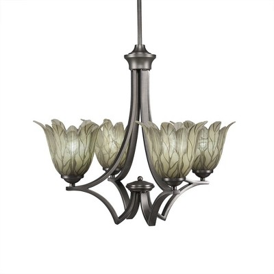 Toltec Lighting Zilo 4 - Light Chandelier in  Graphite with 7" Vanilla Leaf Shade