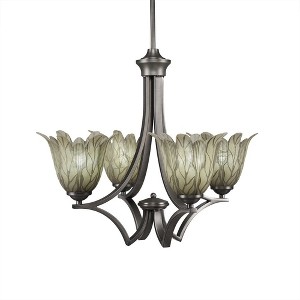 Toltec Lighting Zilo 4 - Light Chandelier in  Graphite with 7" Vanilla Leaf Shade - 1 of 1