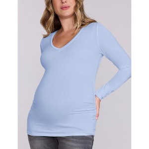 Women's V-Neck Side-Ruched Maternity Long Sleeve Tee | Motherhood Maternity - 1 of 3