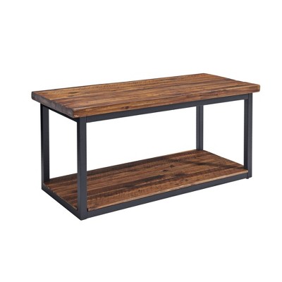 Claremont 43.7" Rustic Dark Brown Wood Bench with Storage Shelf
