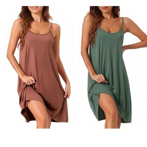 cheibear Women's Sleeveless Camisole Cross Back Nightgown 2 Pcs - 1 of 4