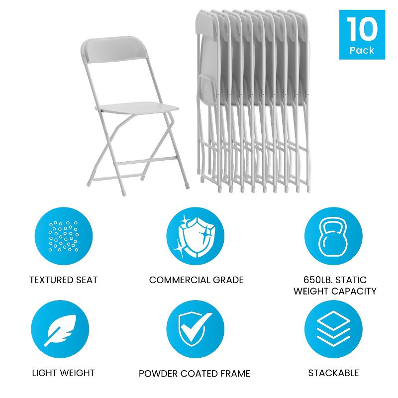 Emma and Oliver Set of 10 Stackable Folding Plastic Chairs - 650 LB Weight Capacity, 5 of 14