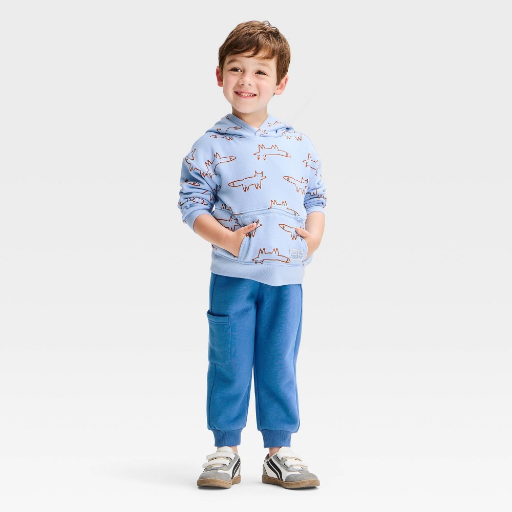 Baby Boys' 2pc Clever Fox Fleece Pullover Hoodie Sweatshirt and Jogger Pants Set - Scavenger Hunt Blue 18M