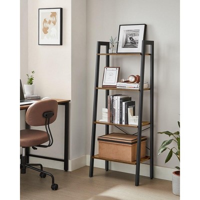 VASAGLE 4-Tier Bookshelf Bookcase Ladder Shelf Storage Rack Rustic Brown and Black