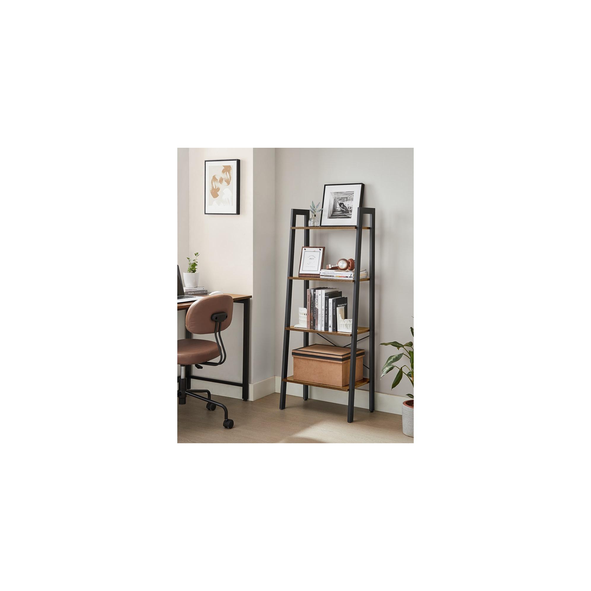 VASAGLE 4-Tier Bookshelf Bookcase Ladder Shelf Storage Rack Rustic Brown and Black