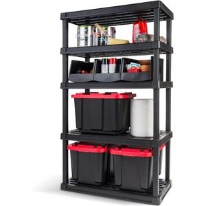 IRIS USA 5-Shelf Heavy Duty Plastic Storage Shelves, 750lb Capacity, Large Modular Shelving Unit Storage Organizer, Black - 1 of 4