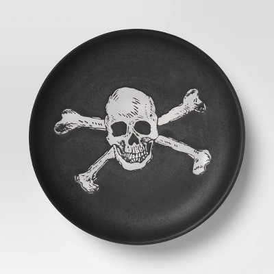 6.125" Halloween Stoneware Skull Appetizer Plate Black - Threshold™: Skeleton Dining, Microwave & Dishwasher Safe