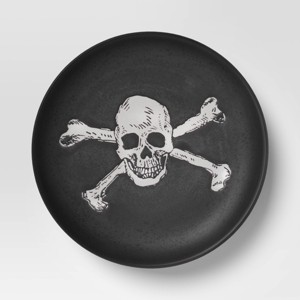 6.125" Halloween Stoneware Skull Appetizer Plate Black - Threshold™: Skeleton Dining, Microwave & Dishwasher Safe - 1 of 3