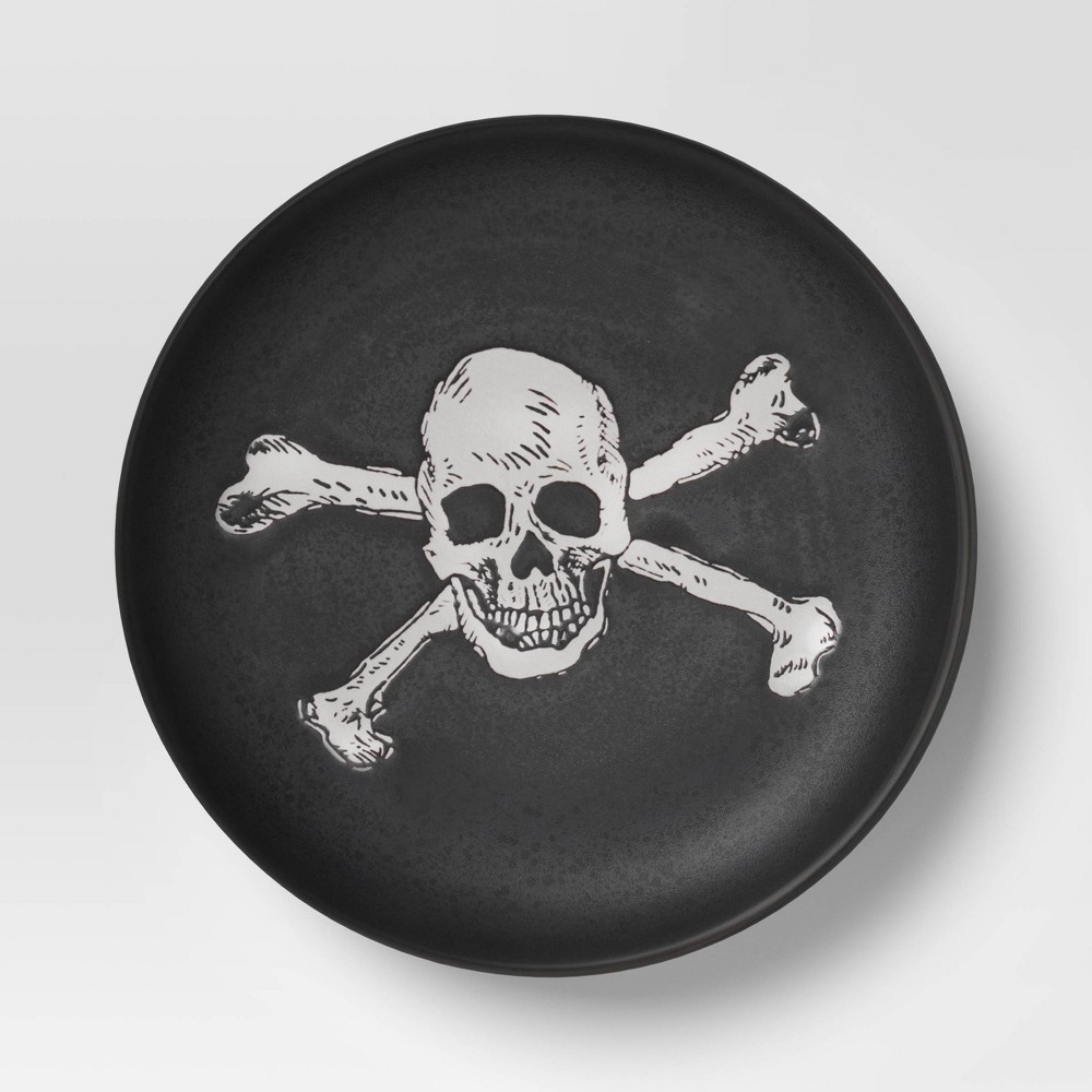 Photos - Plate 6.125" Halloween Stoneware Skull Appetizer  Black - Threshold™: Skeleton Dining, Microwave & Dishwasher Safe