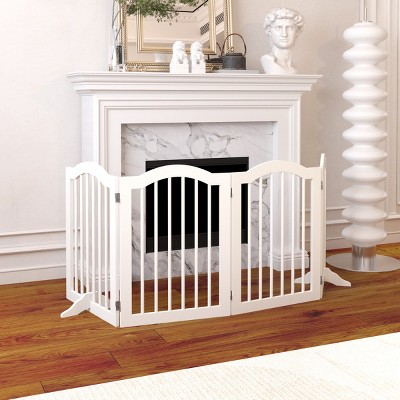 LAOTIES 27" Tall Freestanding 4 Panel Foldable Wooden Dog Gate,Pet Safety Fence with Support Feet,for Stairs,Doorways